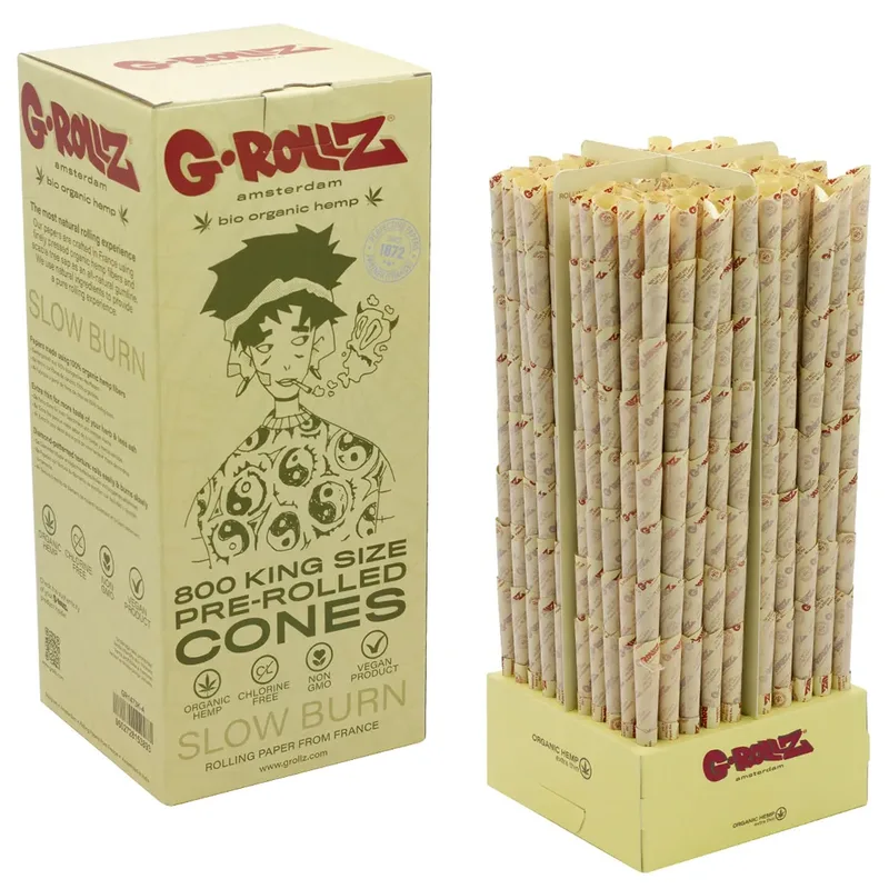 Økologisk Hamp Cones (Ekstra Tynde) King Size Cones 800 stk | G-Rollz