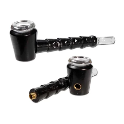 Træ Pibe - 2 Part m/ Glashoved Sort 14 cm